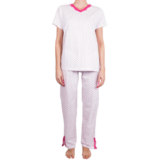 Dámské pyžamo Molvy bílé s růžovými puntíky
