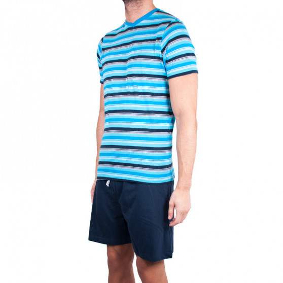 Pánské krátké pyžamo Molvy modré s pruhy (KT-073)