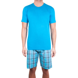 Pánské krátké pyžamo Molvy modré s kostkovanými kalhotami