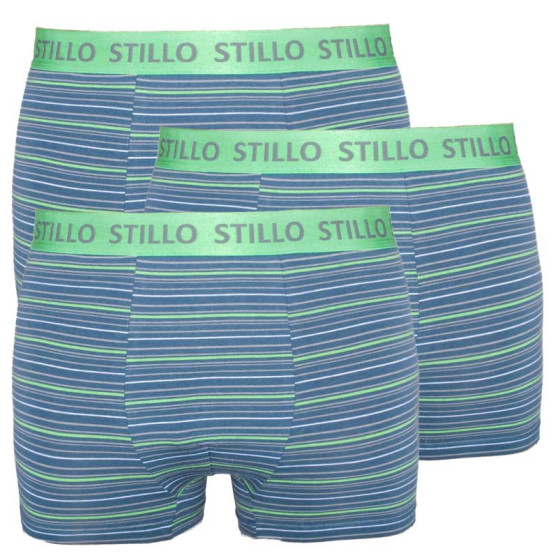 3PACK pánské boxerky Stillo šedé se zelenými proužky (STP-0101010)