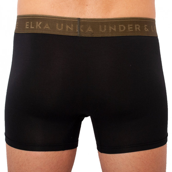 Pánské boxerky ELKA černé s khaki gumou premium (PB051)
