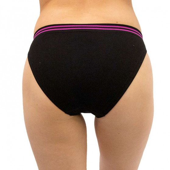 Dámské kalhotky Gina bambusové černé s fialovým pruhem (00025)