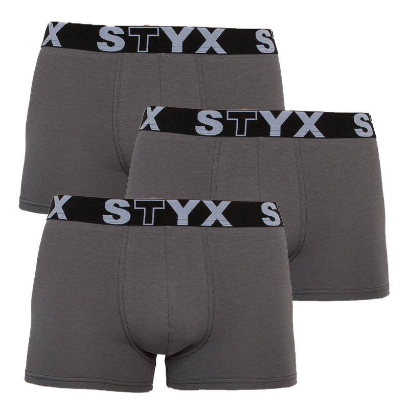 E-shop 3PACK pánské boxerky Styx sportovní guma nadrozměr tmavě šedé