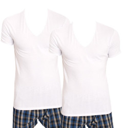 2PACK pánské tričko Calvin Klein 2P ss V neck bílé (NB1089A-100)