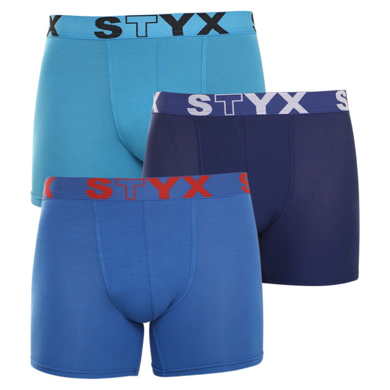 E-shop 3PACK pánské boxerky Styx long sportovní guma modré