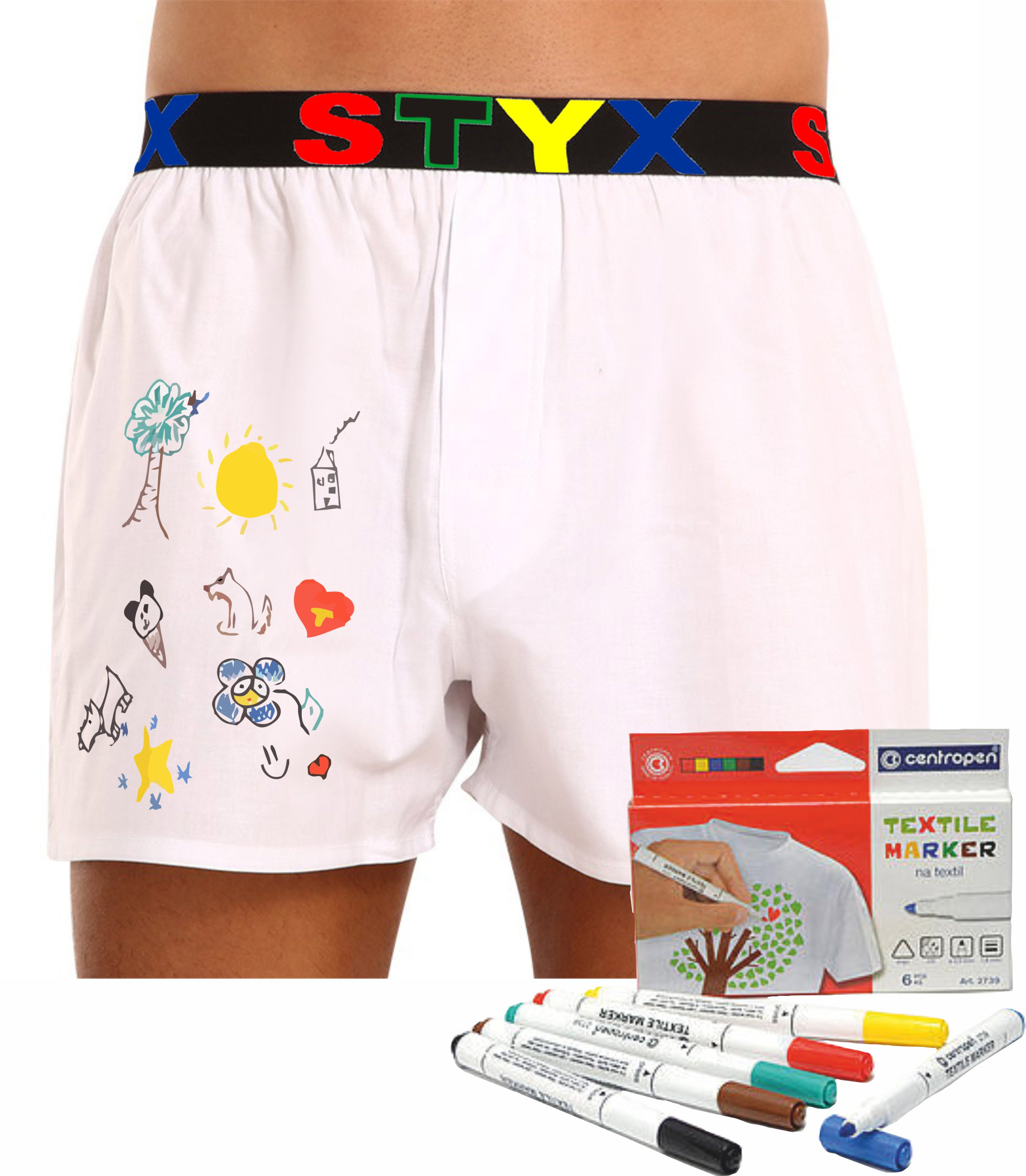 E-shop Pánské trenky Styx sportovní guma bílé + fixy na textil