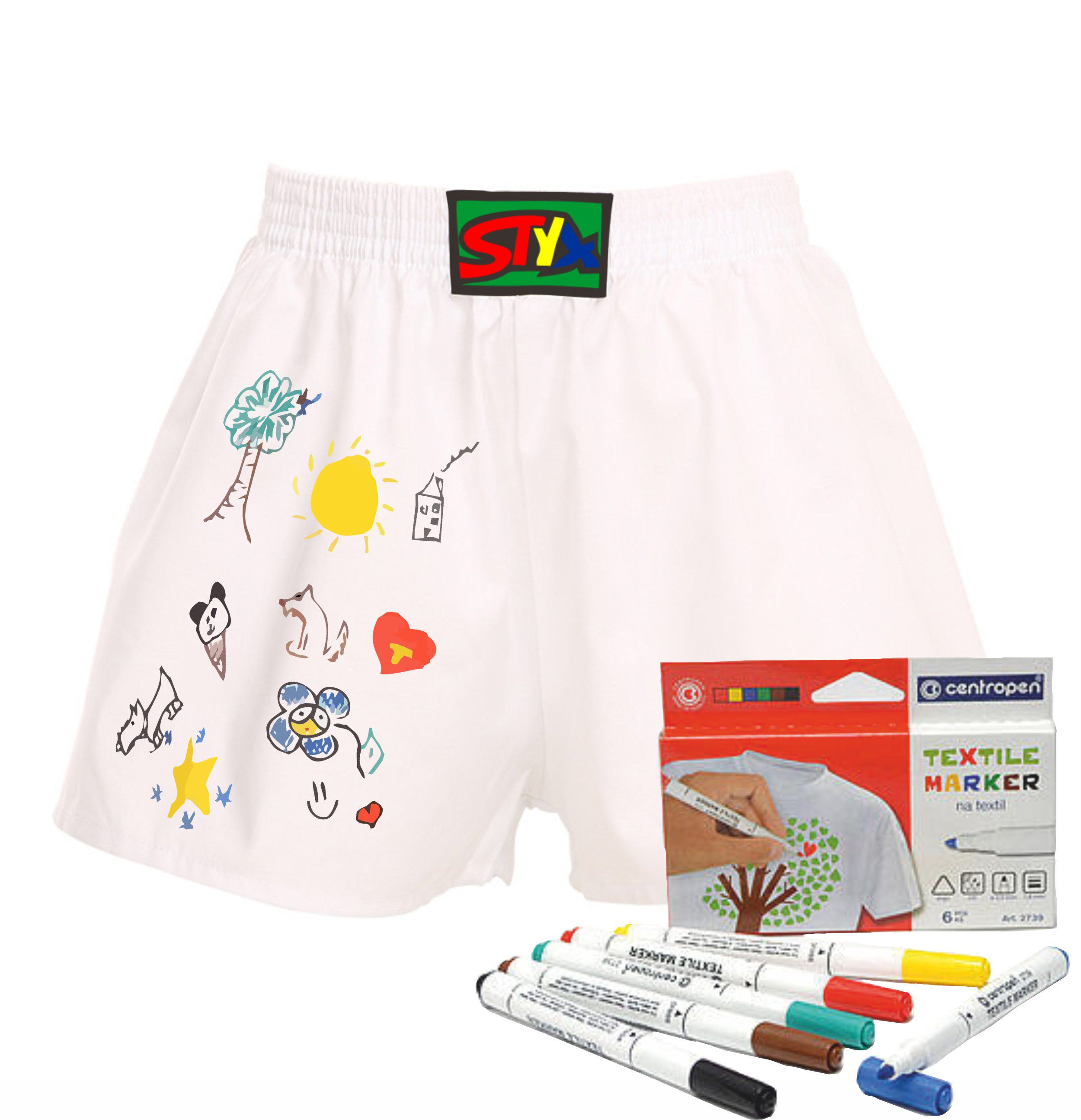 E-shop Dětské trenky Styx klasická guma bílé + fixy na textil