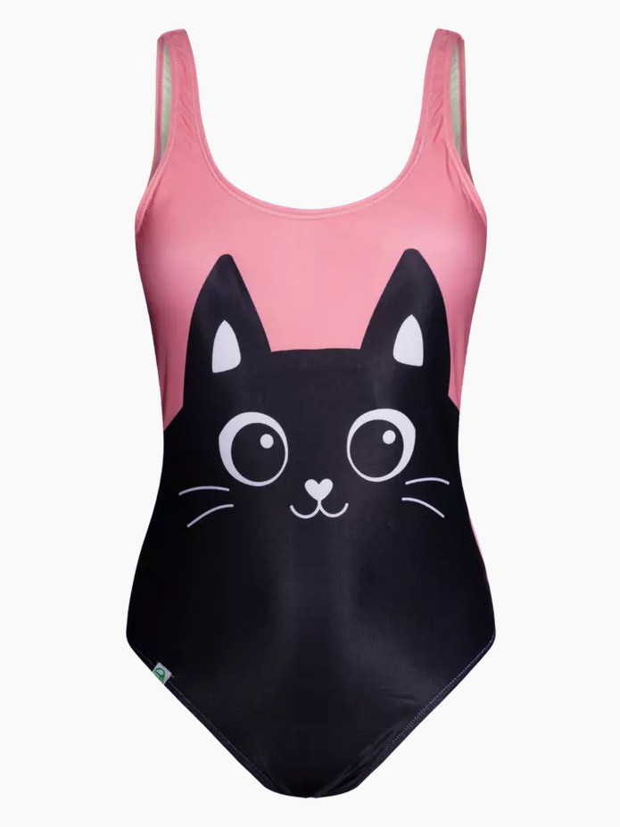 E-shop Veselé dámské jednodílné plavky Dedoles Černé koťátko